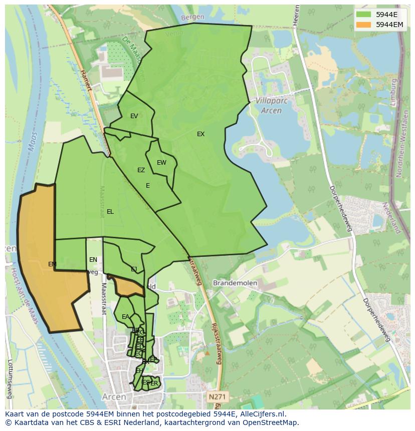 Afbeelding van het postcodegebied 5944 EM op de kaart.