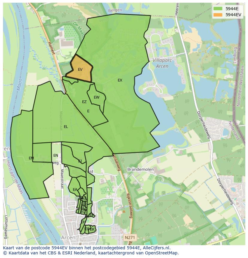 Afbeelding van het postcodegebied 5944 EV op de kaart.