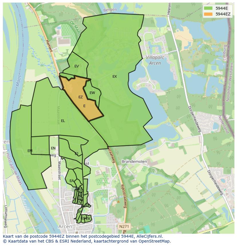 Afbeelding van het postcodegebied 5944 EZ op de kaart.