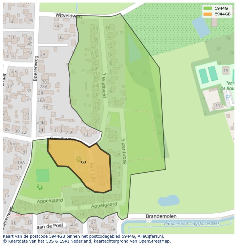 Afbeelding van het postcodegebied 5944 GB op de kaart.