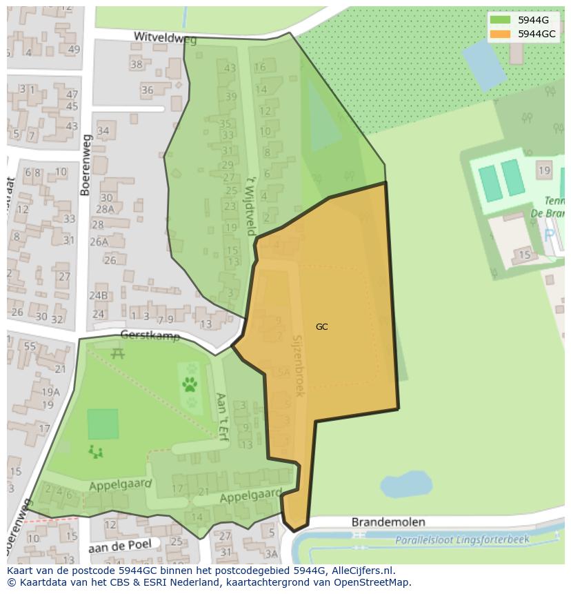 Afbeelding van het postcodegebied 5944 GC op de kaart.