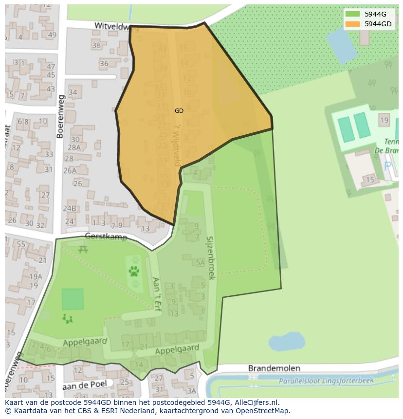 Afbeelding van het postcodegebied 5944 GD op de kaart.
