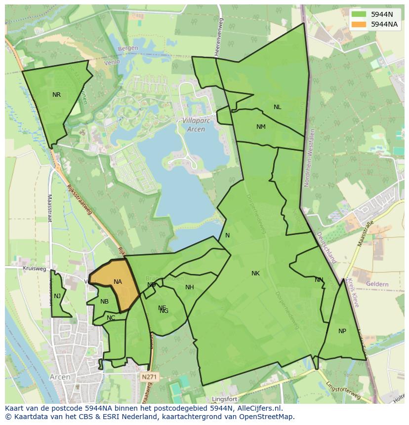 Afbeelding van het postcodegebied 5944 NA op de kaart.