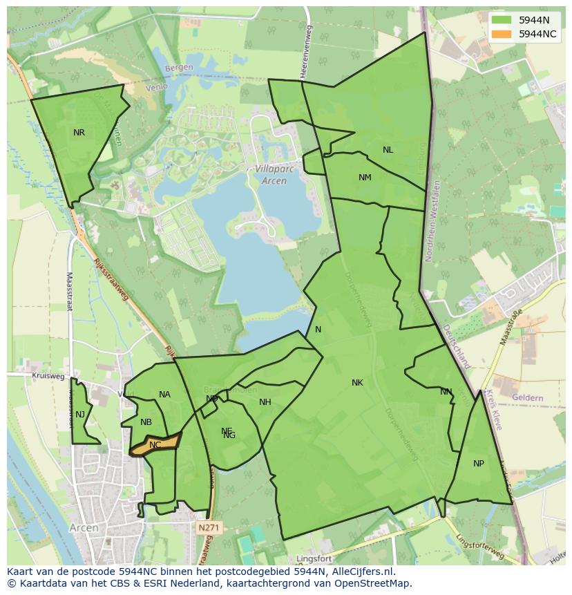 Afbeelding van het postcodegebied 5944 NC op de kaart.