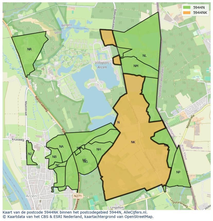 Afbeelding van het postcodegebied 5944 NK op de kaart.