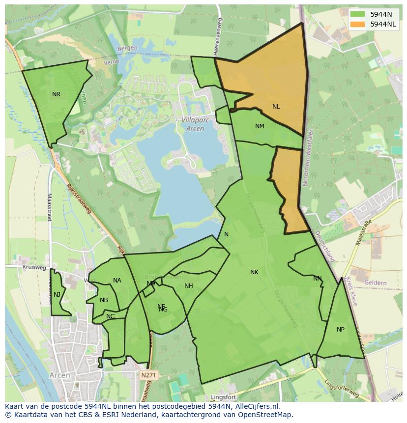 Afbeelding van het postcodegebied 5944 NL op de kaart.