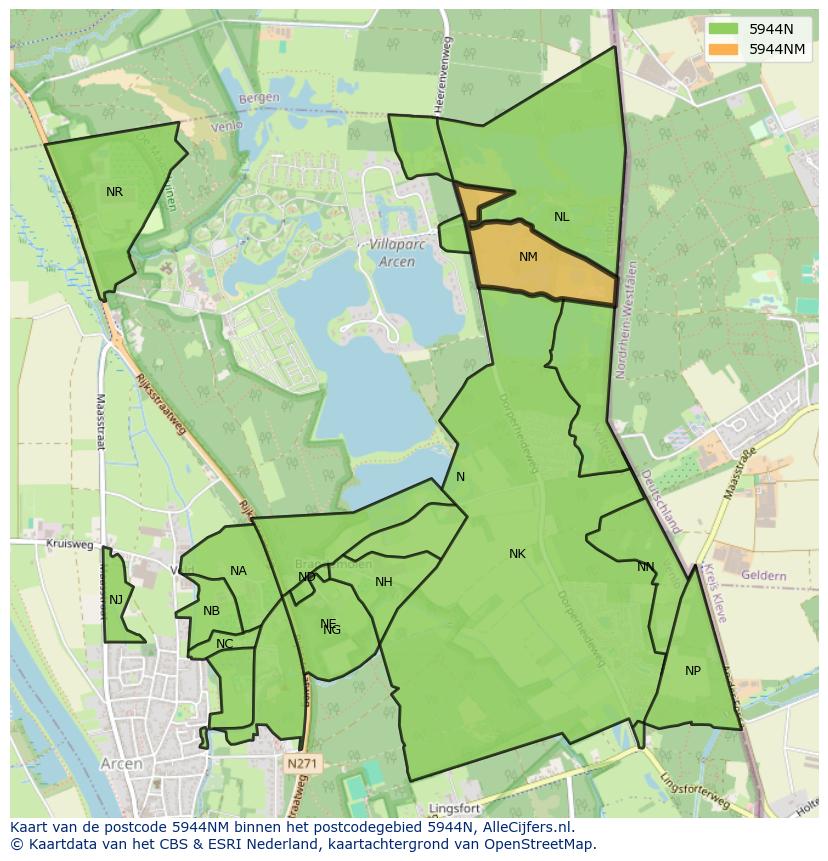 Afbeelding van het postcodegebied 5944 NM op de kaart.