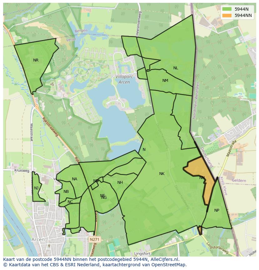Afbeelding van het postcodegebied 5944 NN op de kaart.