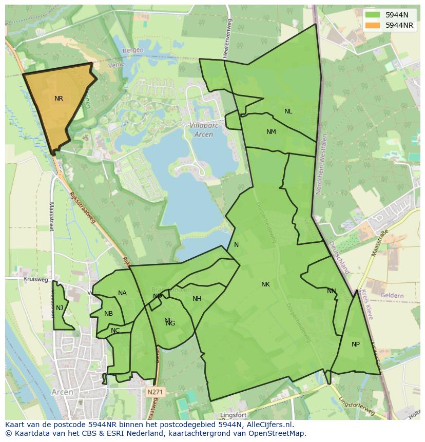 Afbeelding van het postcodegebied 5944 NR op de kaart.