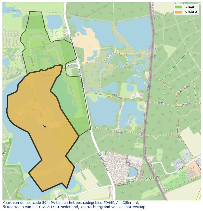 Afbeelding van het postcodegebied 5944 PA op de kaart.