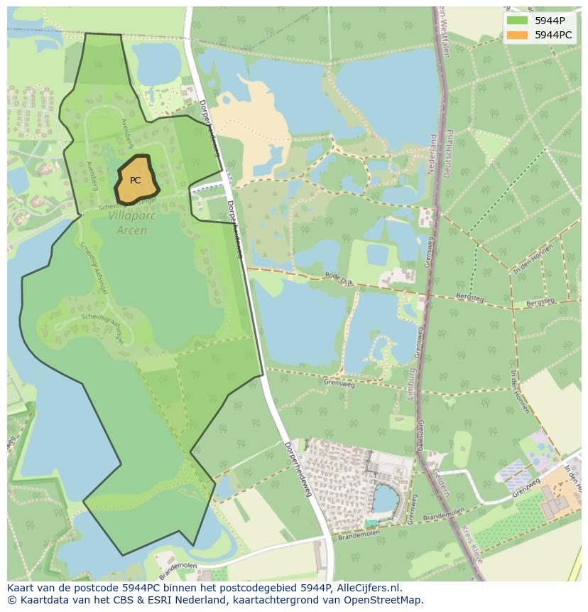 Afbeelding van het postcodegebied 5944 PC op de kaart.