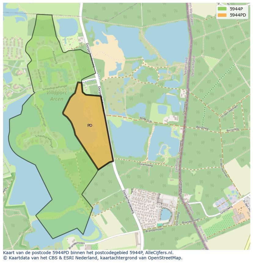Afbeelding van het postcodegebied 5944 PD op de kaart.