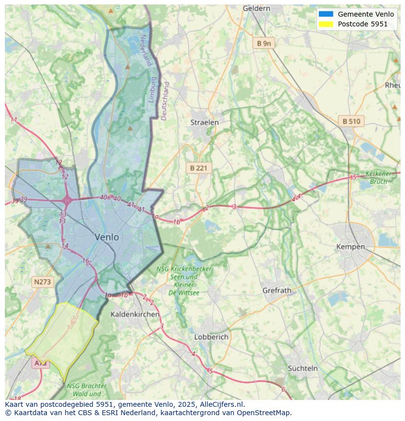 Afbeelding van het postcodegebied 5951 op de kaart.