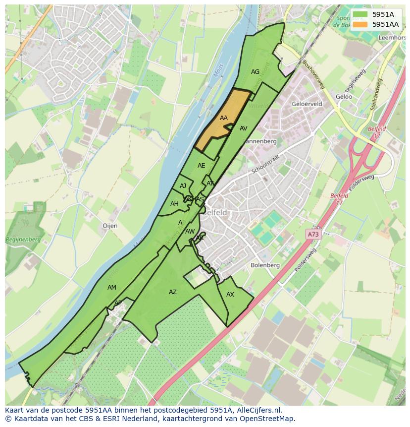 Afbeelding van het postcodegebied 5951 AA op de kaart.
