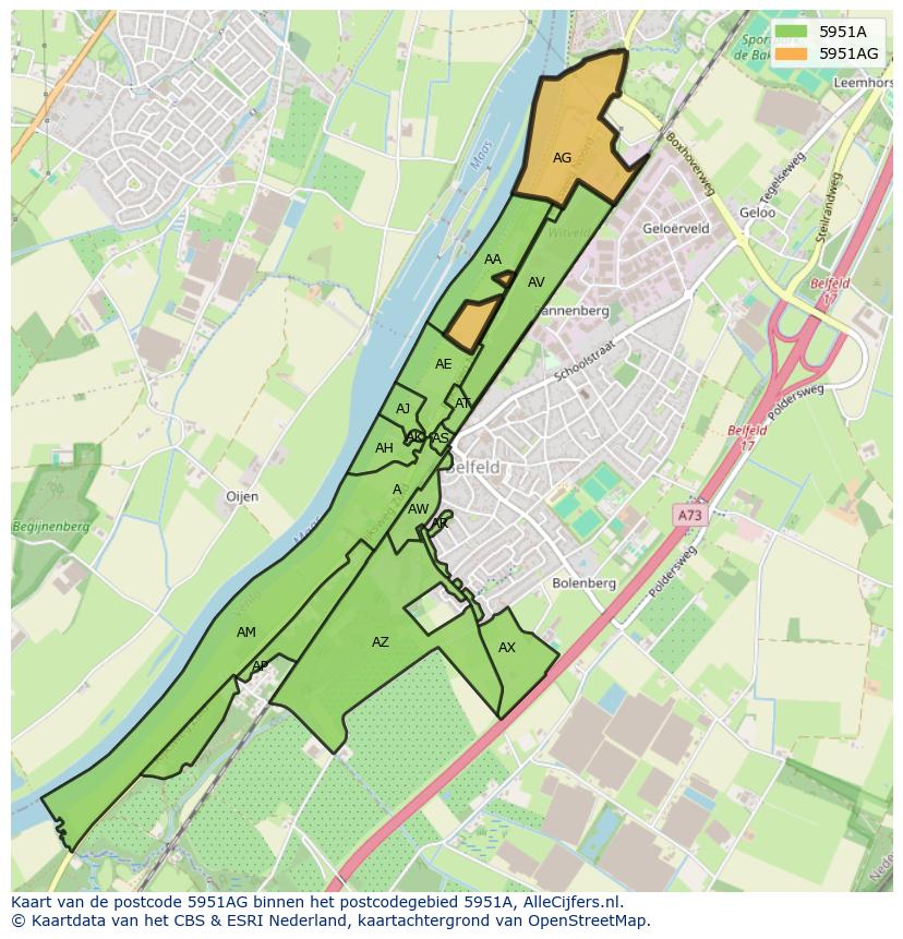 Afbeelding van het postcodegebied 5951 AG op de kaart.