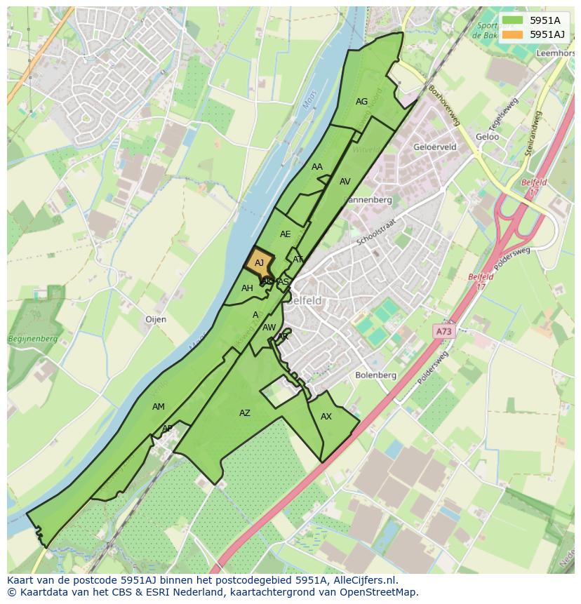 Afbeelding van het postcodegebied 5951 AJ op de kaart.