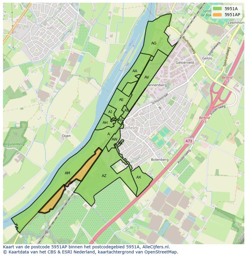 Afbeelding van het postcodegebied 5951 AP op de kaart.