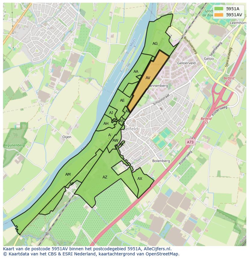 Afbeelding van het postcodegebied 5951 AV op de kaart.