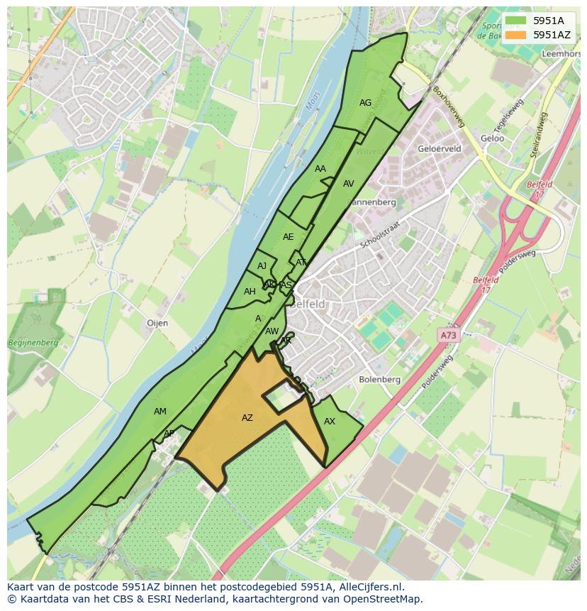 Afbeelding van het postcodegebied 5951 AZ op de kaart.