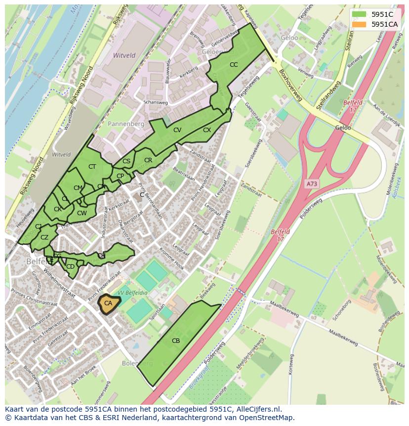 Afbeelding van het postcodegebied 5951 CA op de kaart.