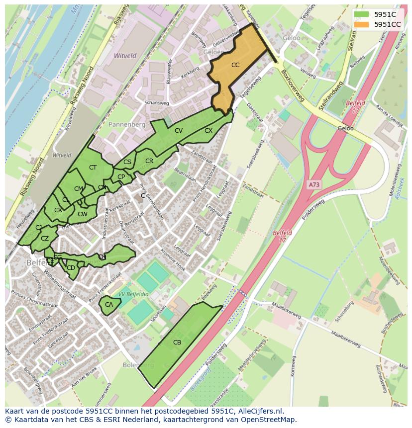 Afbeelding van het postcodegebied 5951 CC op de kaart.