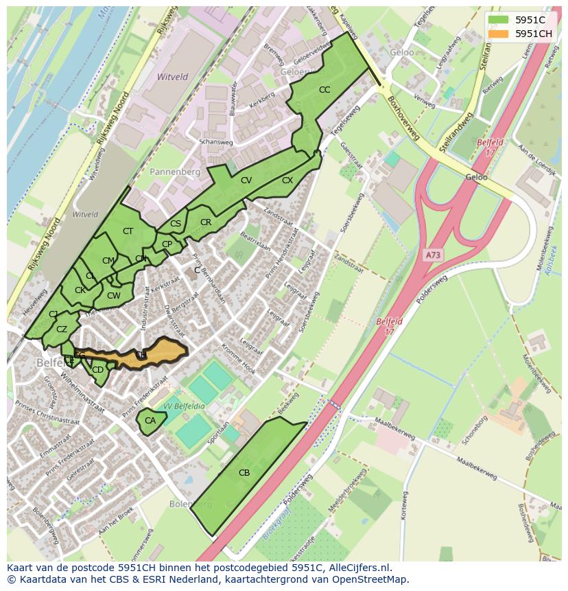 Afbeelding van het postcodegebied 5951 CH op de kaart.
