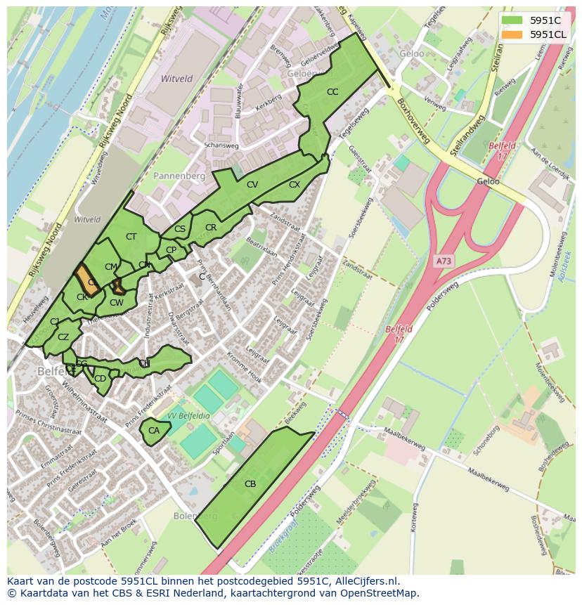 Afbeelding van het postcodegebied 5951 CL op de kaart.