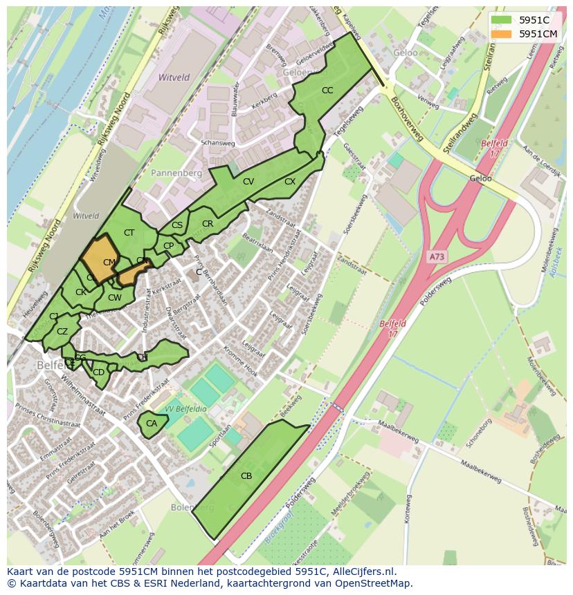 Afbeelding van het postcodegebied 5951 CM op de kaart.