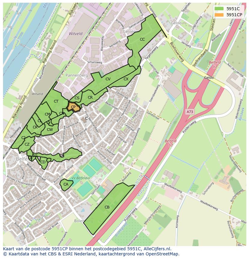 Afbeelding van het postcodegebied 5951 CP op de kaart.