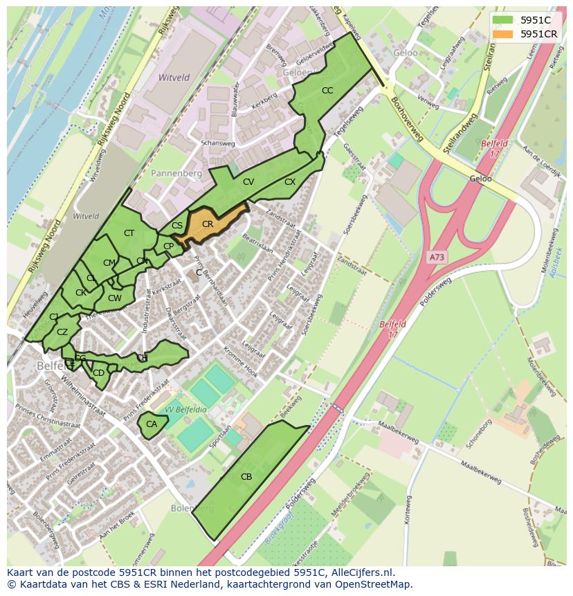 Afbeelding van het postcodegebied 5951 CR op de kaart.