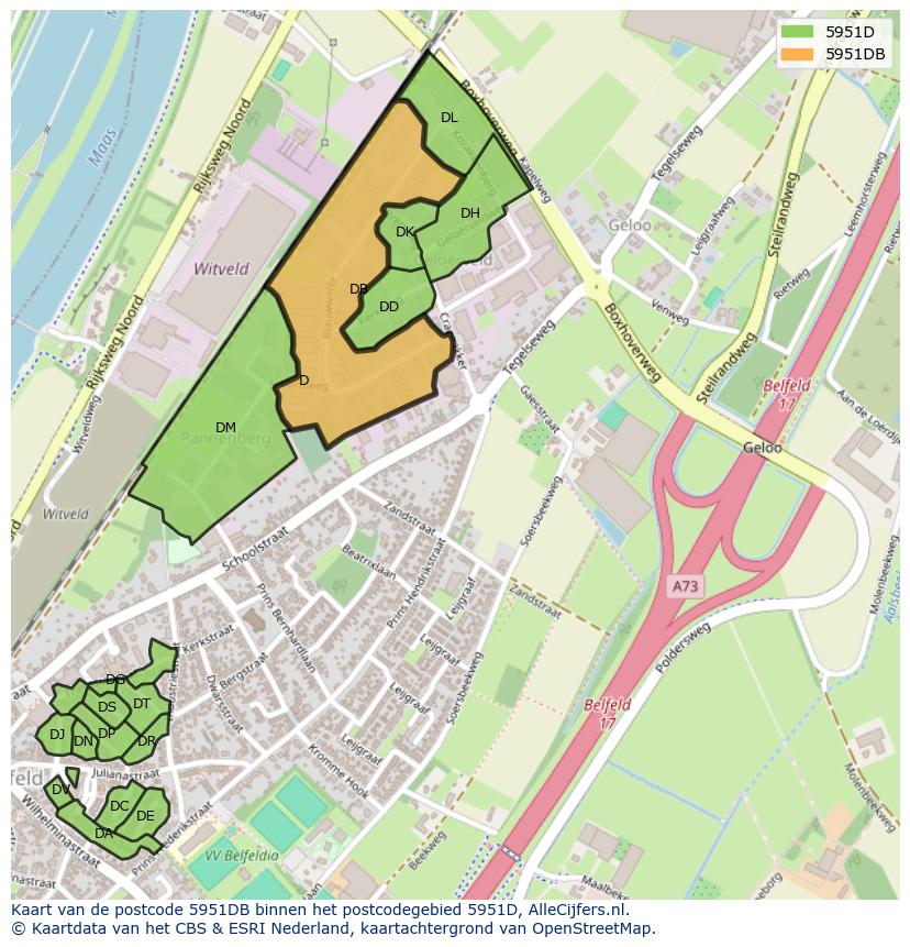 Afbeelding van het postcodegebied 5951 DB op de kaart.