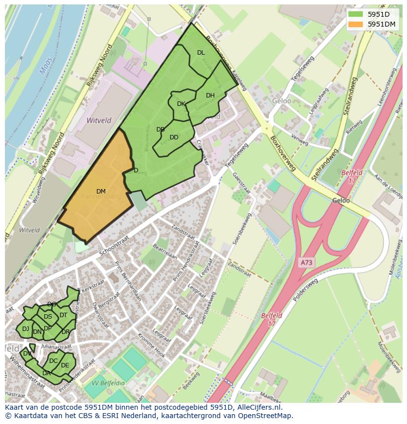 Afbeelding van het postcodegebied 5951 DM op de kaart.
