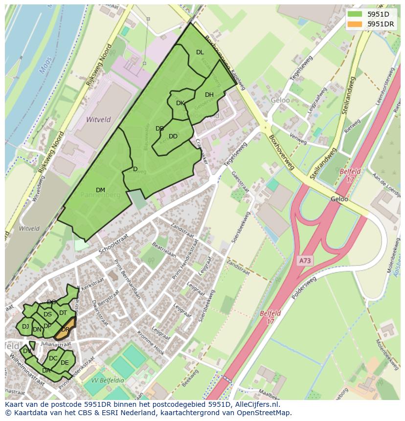 Afbeelding van het postcodegebied 5951 DR op de kaart.