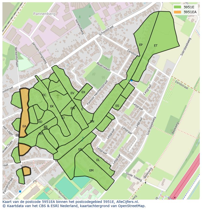 Afbeelding van het postcodegebied 5951 EA op de kaart.