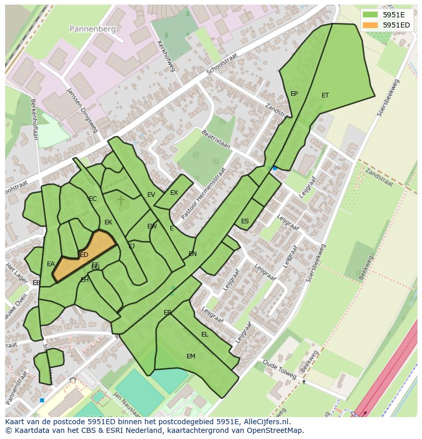 Afbeelding van het postcodegebied 5951 ED op de kaart.