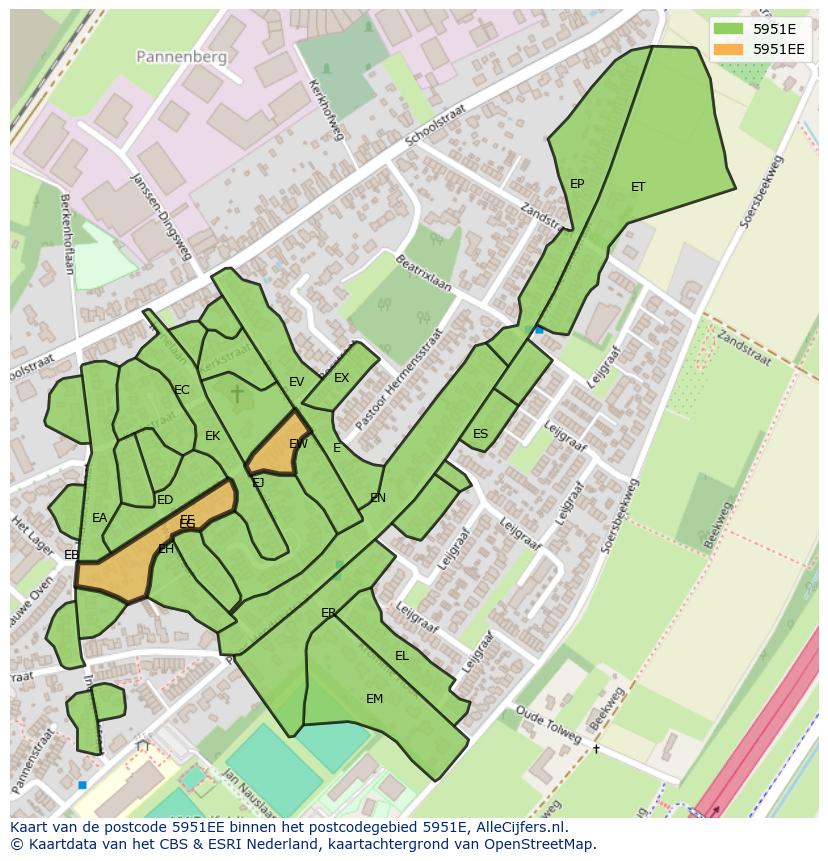 Afbeelding van het postcodegebied 5951 EE op de kaart.