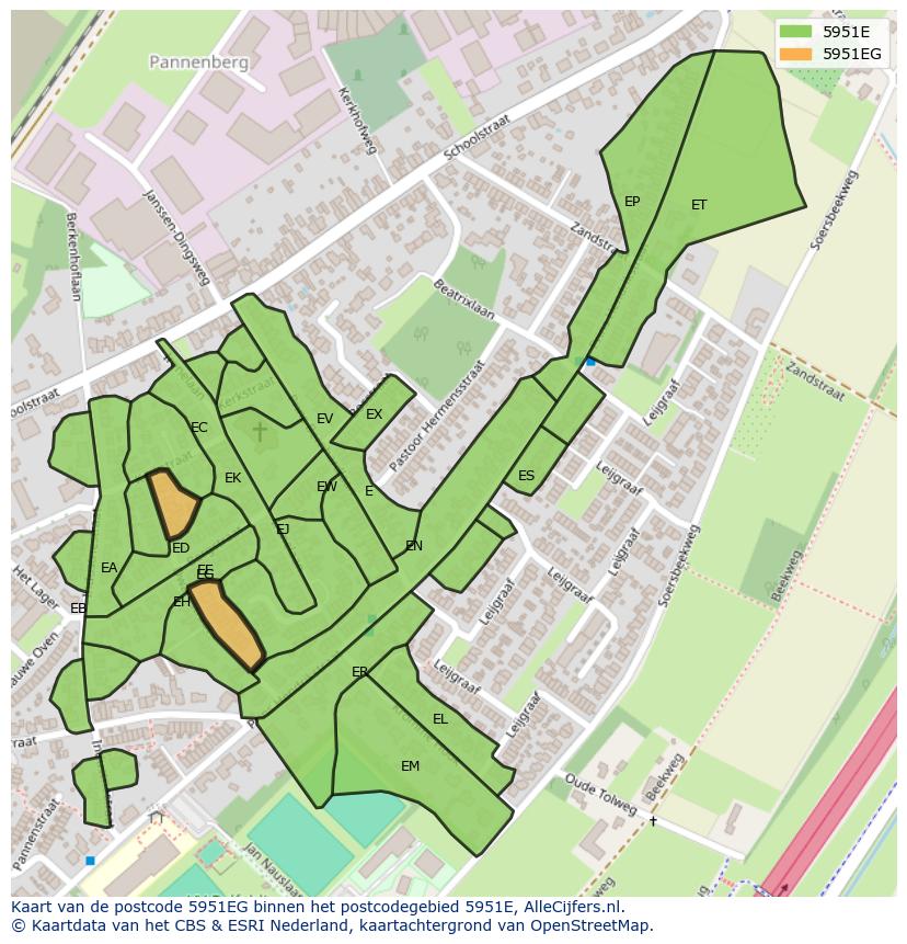 Afbeelding van het postcodegebied 5951 EG op de kaart.