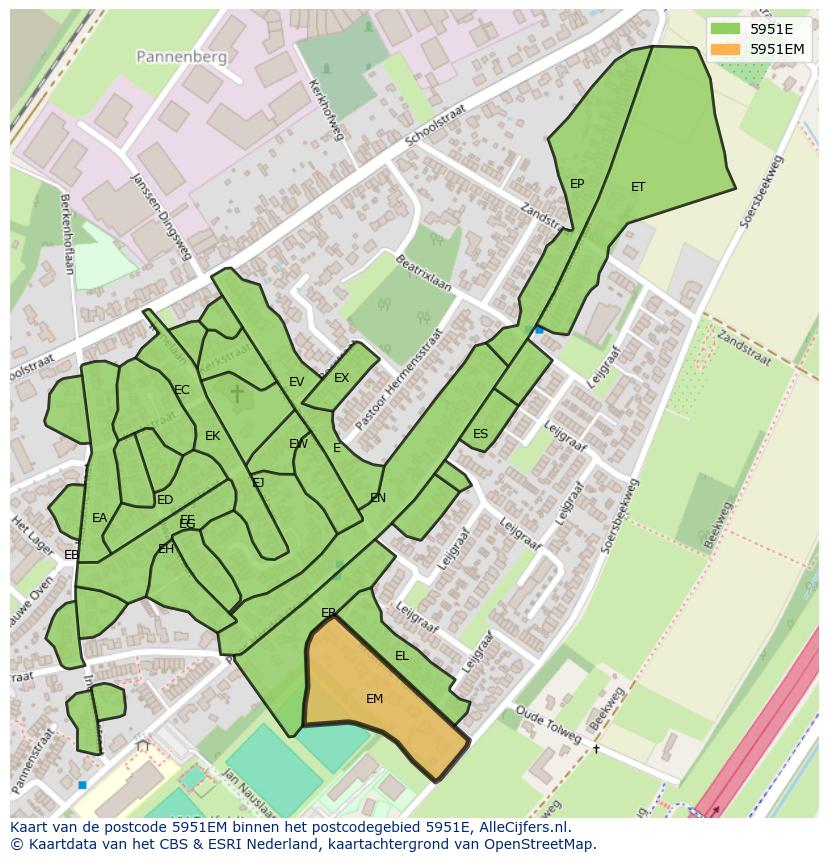 Afbeelding van het postcodegebied 5951 EM op de kaart.
