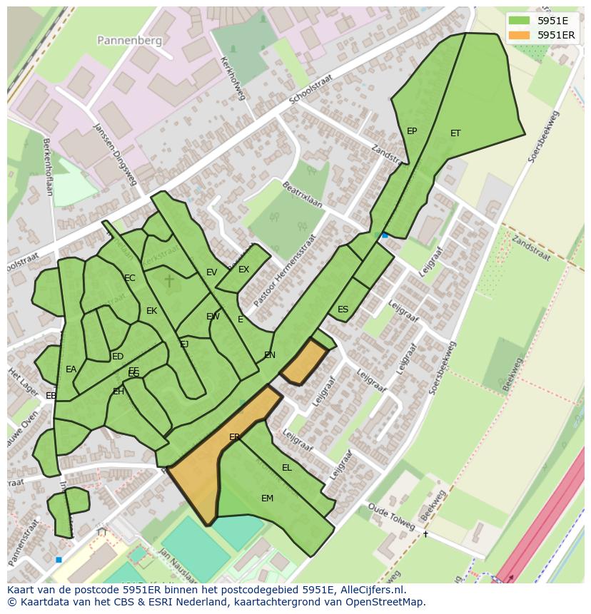 Afbeelding van het postcodegebied 5951 ER op de kaart.