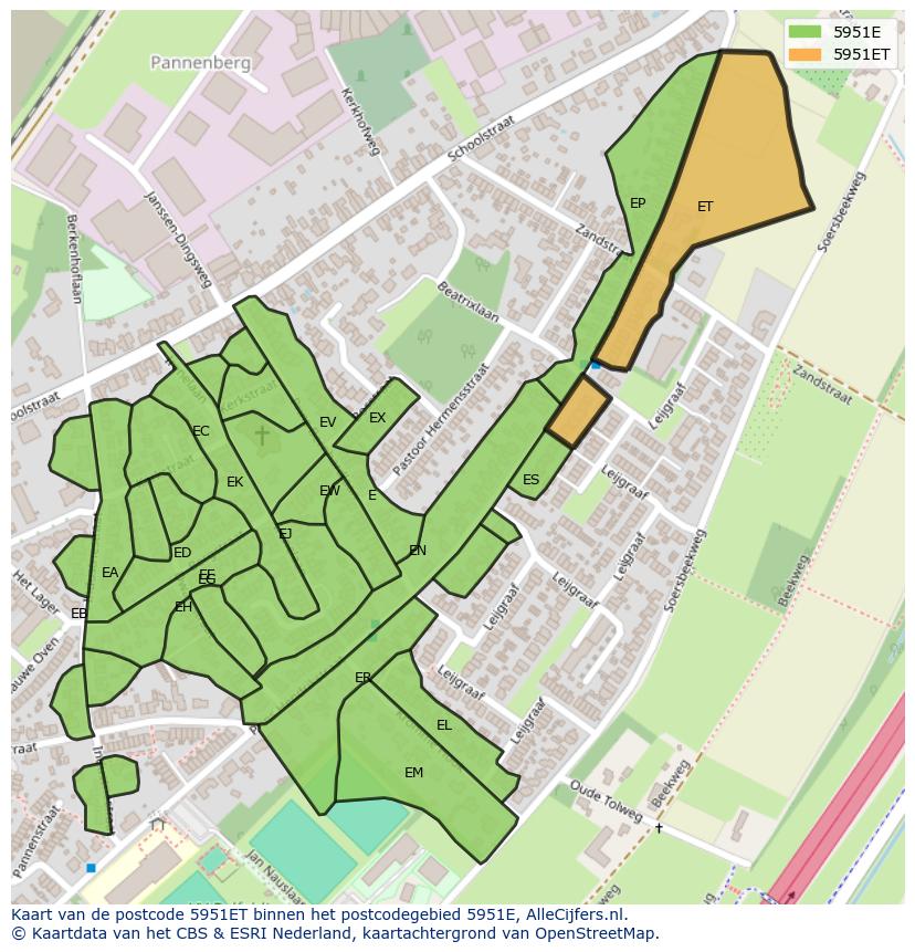 Afbeelding van het postcodegebied 5951 ET op de kaart.