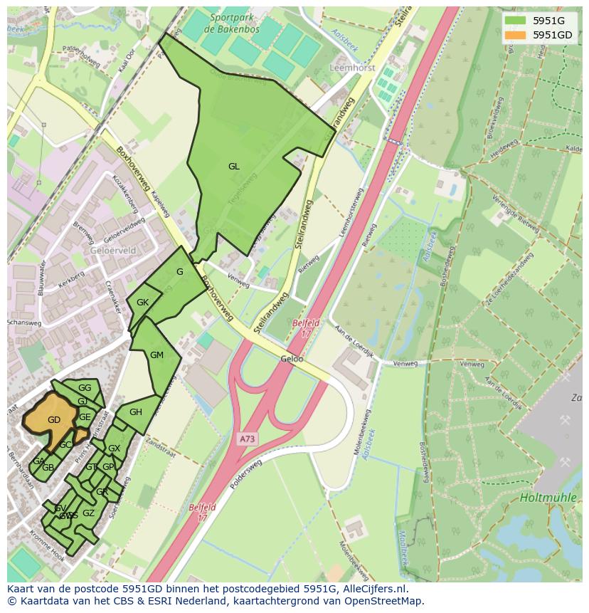 Afbeelding van het postcodegebied 5951 GD op de kaart.