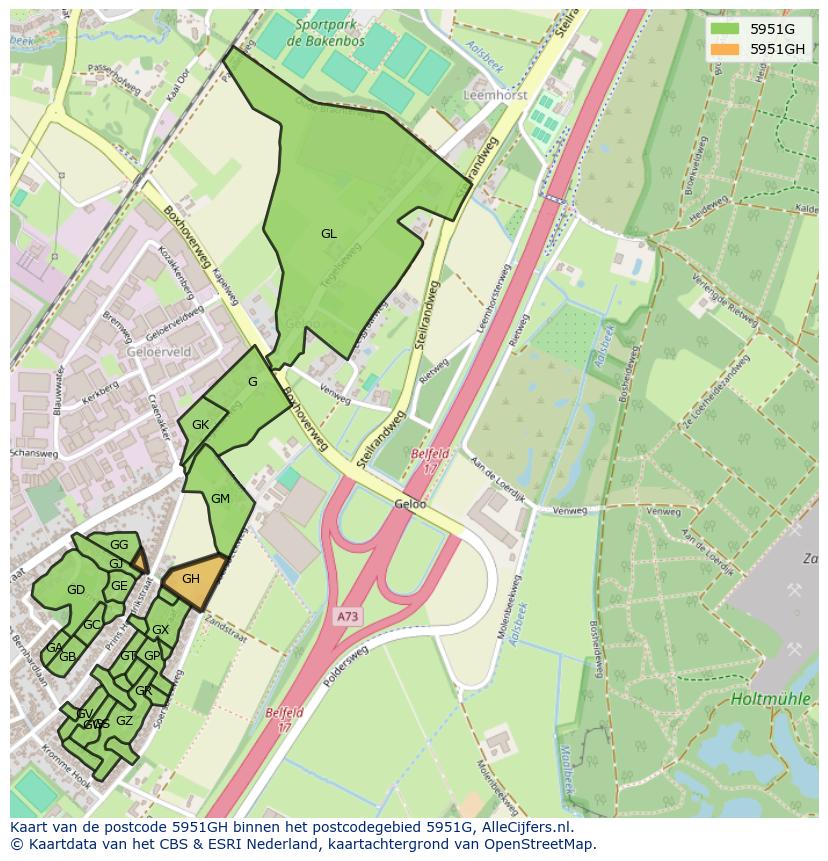 Afbeelding van het postcodegebied 5951 GH op de kaart.