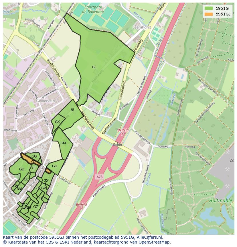 Afbeelding van het postcodegebied 5951 GJ op de kaart.