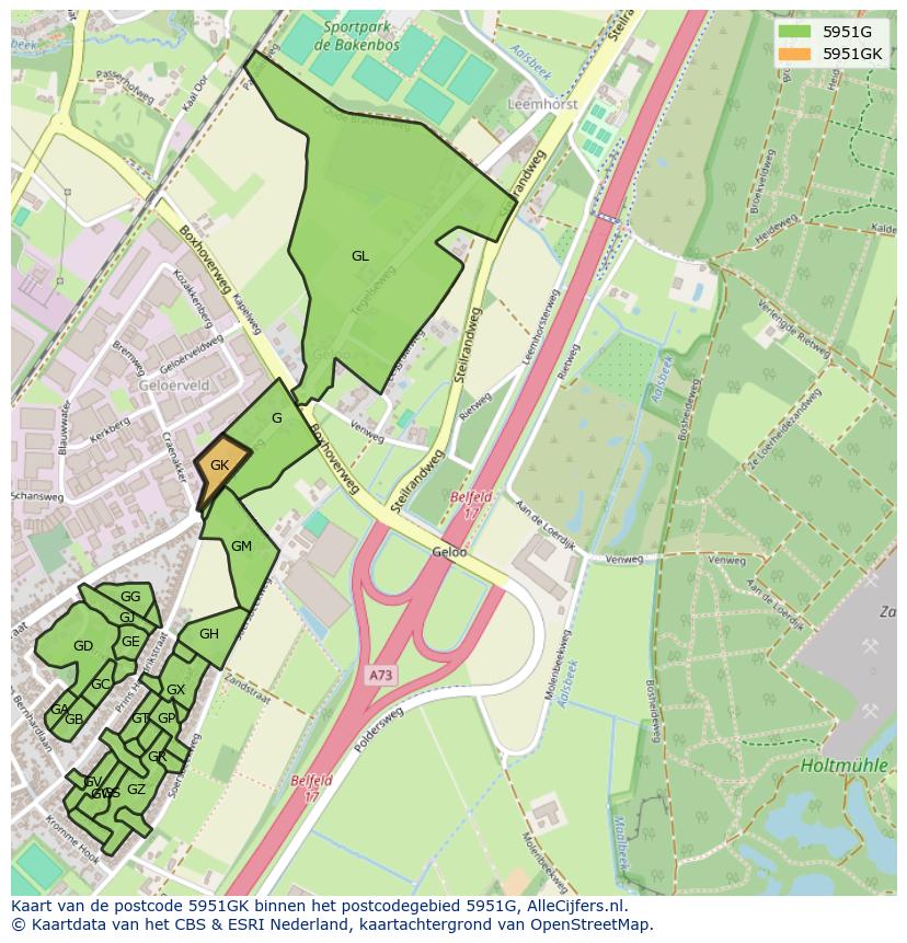 Afbeelding van het postcodegebied 5951 GK op de kaart.
