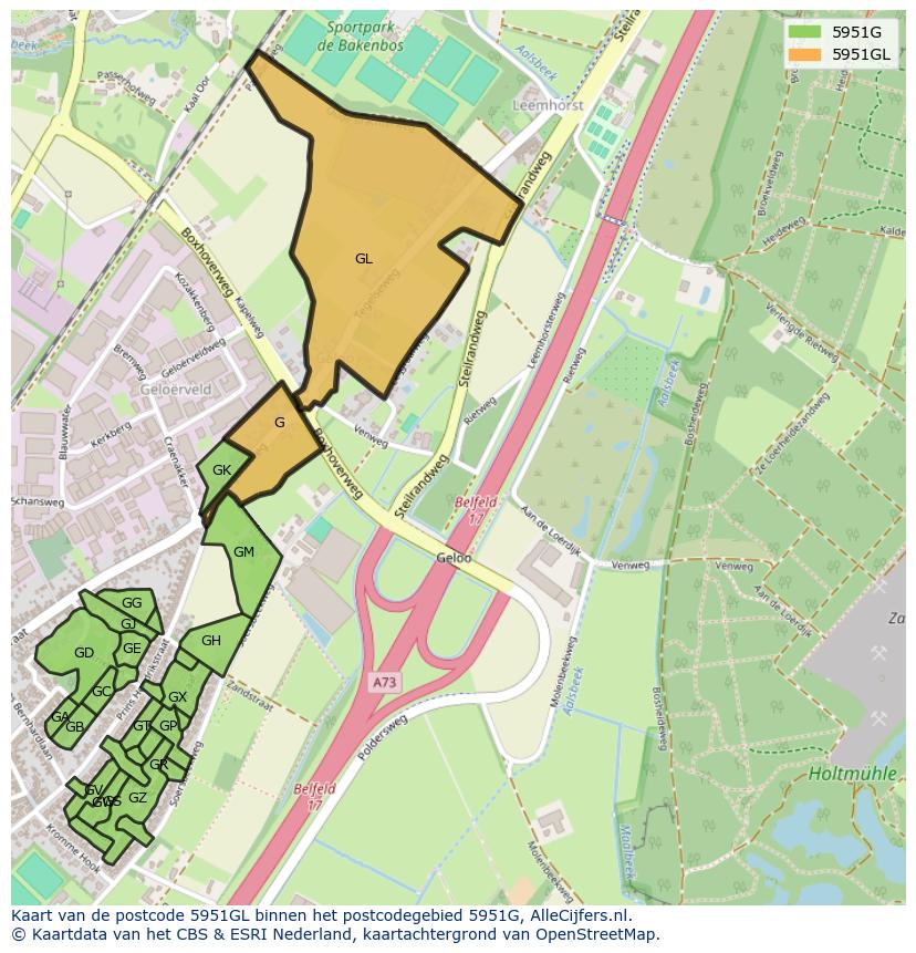 Afbeelding van het postcodegebied 5951 GL op de kaart.