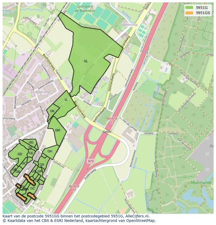 Afbeelding van het postcodegebied 5951 GS op de kaart.