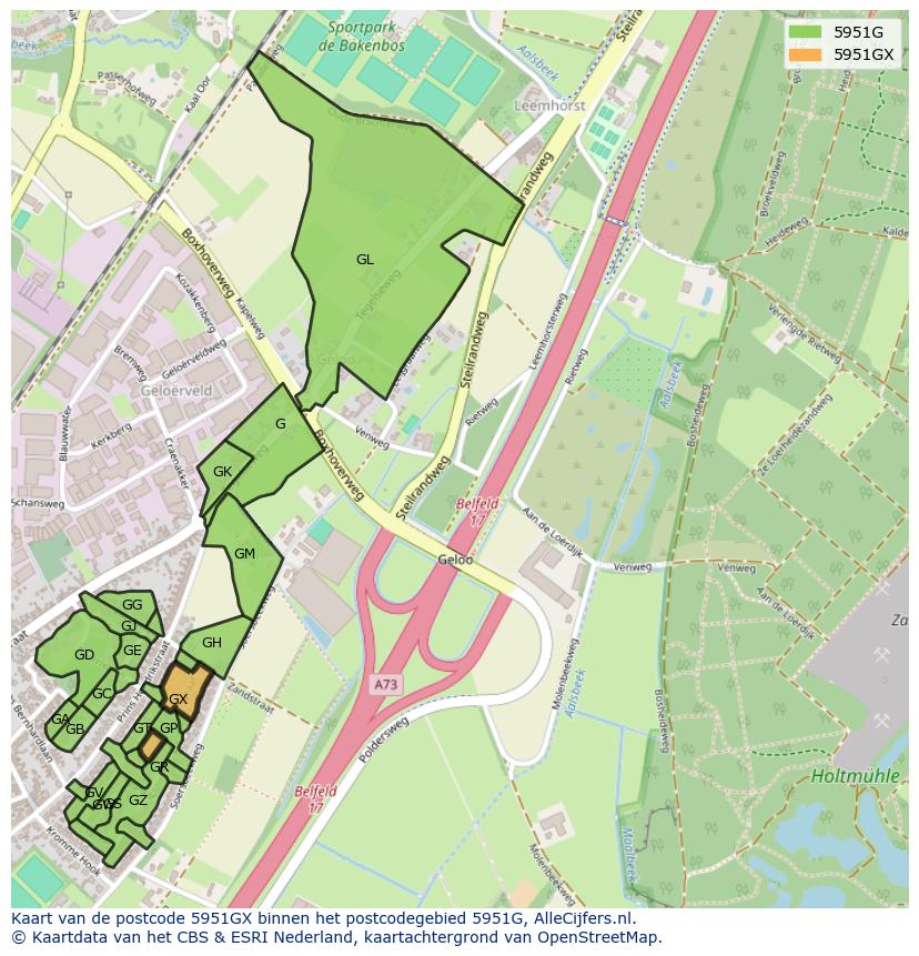 Afbeelding van het postcodegebied 5951 GX op de kaart.