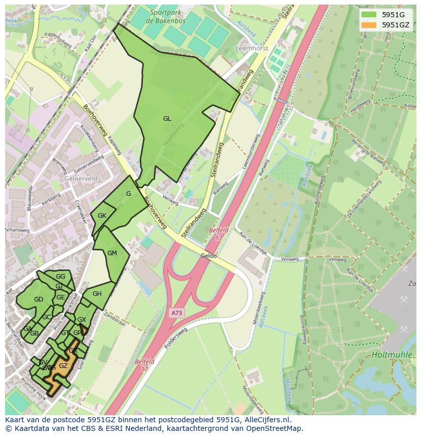 Afbeelding van het postcodegebied 5951 GZ op de kaart.