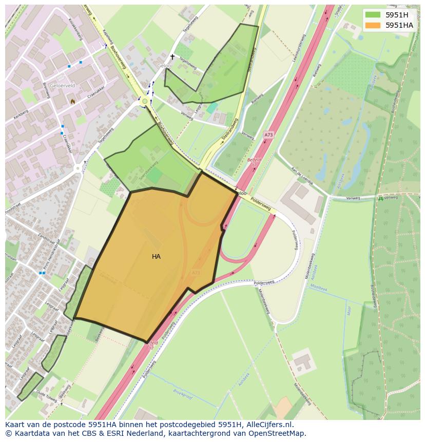 Afbeelding van het postcodegebied 5951 HA op de kaart.