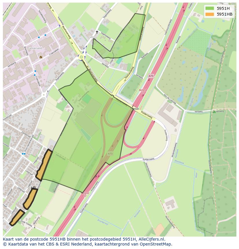 Afbeelding van het postcodegebied 5951 HB op de kaart.